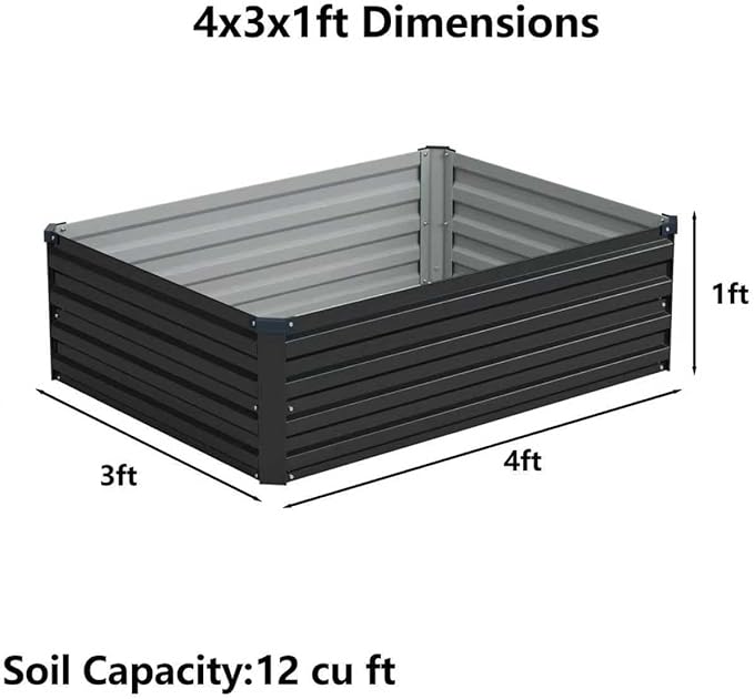 4x3x1ft(2 Pack) Galvanized Raised Garden Bed,Outdoor Planter Box Metal Patio Kit Planting Bed for Vegetables Flowers Herb,Black Foxlang