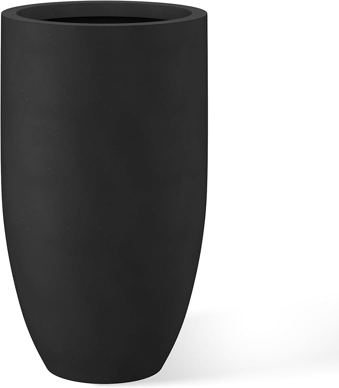Kante 24 Inch Tall Round Concrete Planter, Large Indoor Outdoor Plant Pots with Drainage Hole and Rubber Plug, Modern Decorative Garden Pots for Home Patio Porch, Black Kante