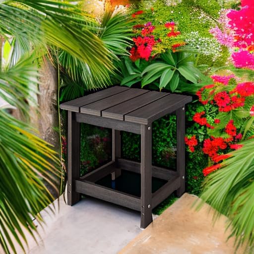 LZRS Adirondack Square Outdoor Side Table for Patio, Pool Composite Patio Table,HDPE End Tables for Backyard,Pool, Indoor Companion, Easy Maintenance & Weather Resistant(Brown Mixture) LZRSPET