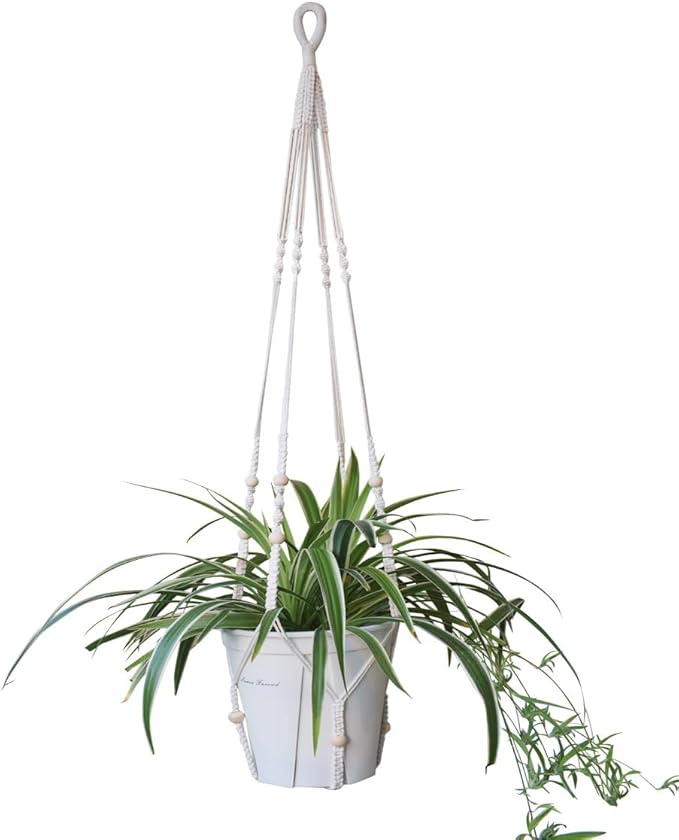 Macrame Plant Hanger Extra Long (52") Indoor Plant Holder with Beads, no Tassel- Long Plant Hanger for Tall Ceiling- Hanging Plant Holder for 6”-14”Pots -(1 Pack) Xibelezal