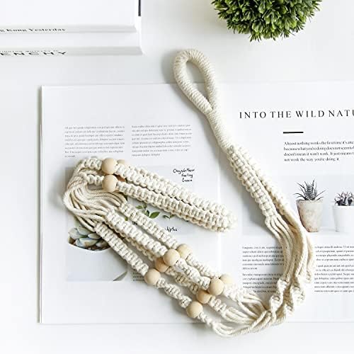 32inch Macrame Plant Holder,Indoor Hanging Planters with Wood Beads No Tassels Boho Home Decor (Ivory) BlueMake
