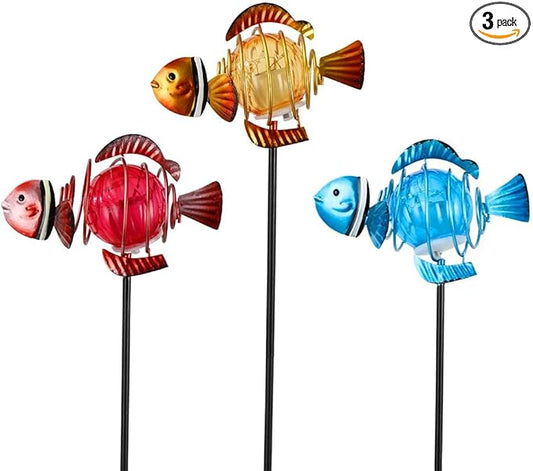 Fish 3Pack 21.3''H Outdoor Figurine Lights, Multicolor Clownfish Solar Garden Decor with Led Lights, Decorative Garden Stake for Yard, Patio, Lawn SATHGA