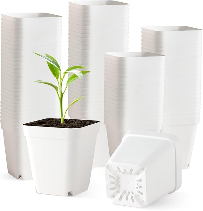 120 Pcs Nursery Pots 3.5 Inch, Plastic Seed Starting Pot with Drainage Holes, Small Sturdy Seedling pots for Planting, Cuttings (White) BTPLASTIK