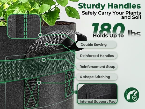 T4U Fabric Plant Grow Bags with Handle 15 Gallon Pack of 5, Heavy Duty Nonwoven Smart Garden Pot Thickened Aeration Nursery Container Black for Outdoor Potato, Tomato, Chili, Carrot and Vegetables T4U