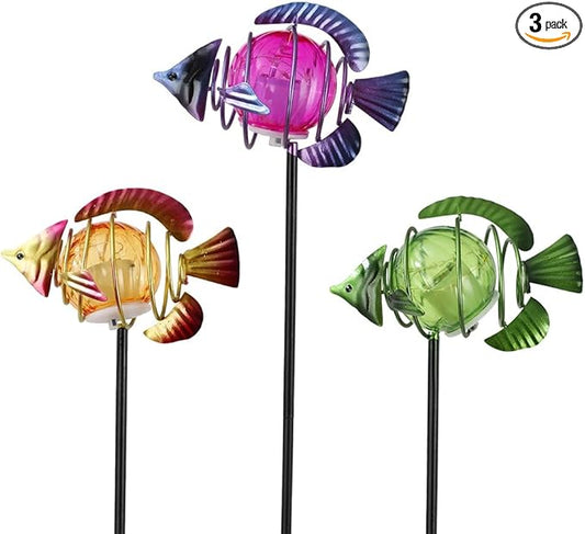 Outdoor Garden Solar Lights,3Pack Decorative Solar Lights for Garden Decor, Tropical Fish Backyard Decor,Led Solar Lights with Stakes for Yard Landscape Patio(21.3''H) SATHGA