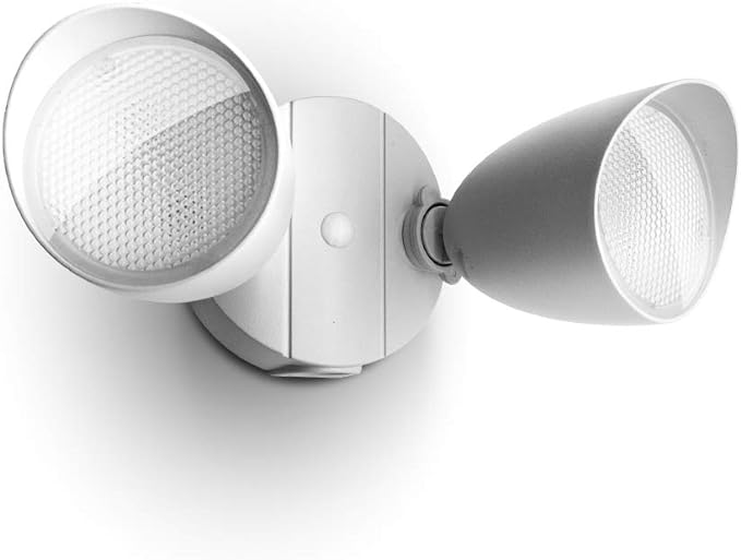 LUTEC 6222W-D2D 3500 Lumen 32 Watt Dusk to Dawn Dual-Head Flood Light Outdoor Waterproof Exterior Security Wall Light, Full Metal Design Floodlight for Patio, Garden, Yard-White LUTEC