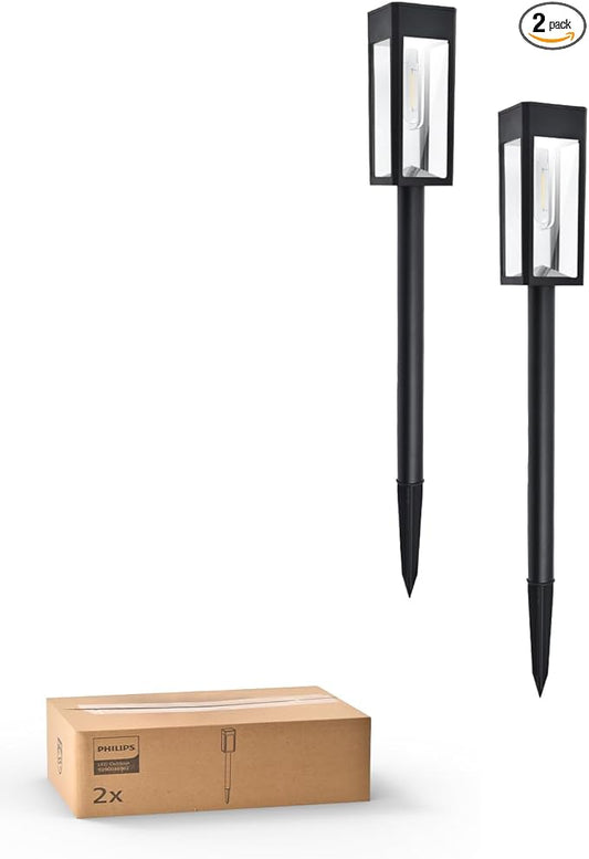 Philips 2 Packs Solar Pathway Lights Outdoor, Glass Metal Led Garden Landscape Lightings, 3000K Warm White, Waterproof for Decor Yard, Walkway, Patio, Driveway, Lawn PhilipsLightingLED