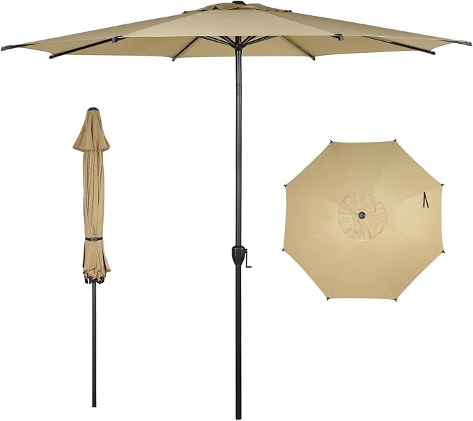 Abba Patio 11FT Lyon Outdoor Patio Umbrella Outdoor Table Umbrella with Push Button Tilt and Crank Market Umbrella 8 Sturdy Ribs UV Protection Waterproof for Garden Deck Backyard Pool Tan AbbaPatio