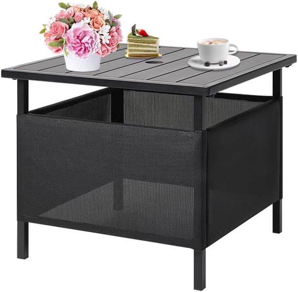 LZRS Adirondack Square Outdoor Side Table with Umbrella Hole, Pool Composite Patio Table,HDPE End Tables for Backyard,Pool, Indoor Companion, Easy Maintenance & Weather Resistant(Light Grey) LZRSPET