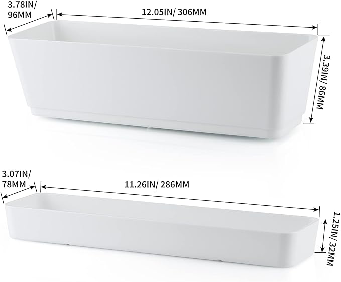 Skelang 3 Pcs Rectangular Plant Pot, 12" Flower Planter Box, Windowsill Container for Succulent, Herb, Vegetable (White) Skelang