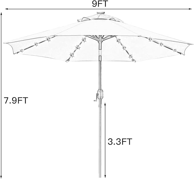 Sunnyglade 9' Solar LED Lighted Patio Umbrella with 8 Ribs/Tilt Adjustment and Crank Lift System (Grass Green) Sunnyglade
