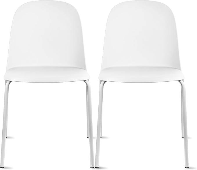 2xhome Modern Stackable Armless Dining Chair | Plastic Shell Seat with Metal Legs | Indoor or Outdoor Use | Home Kitchen Patio (2, White, No Padding) 2xhome