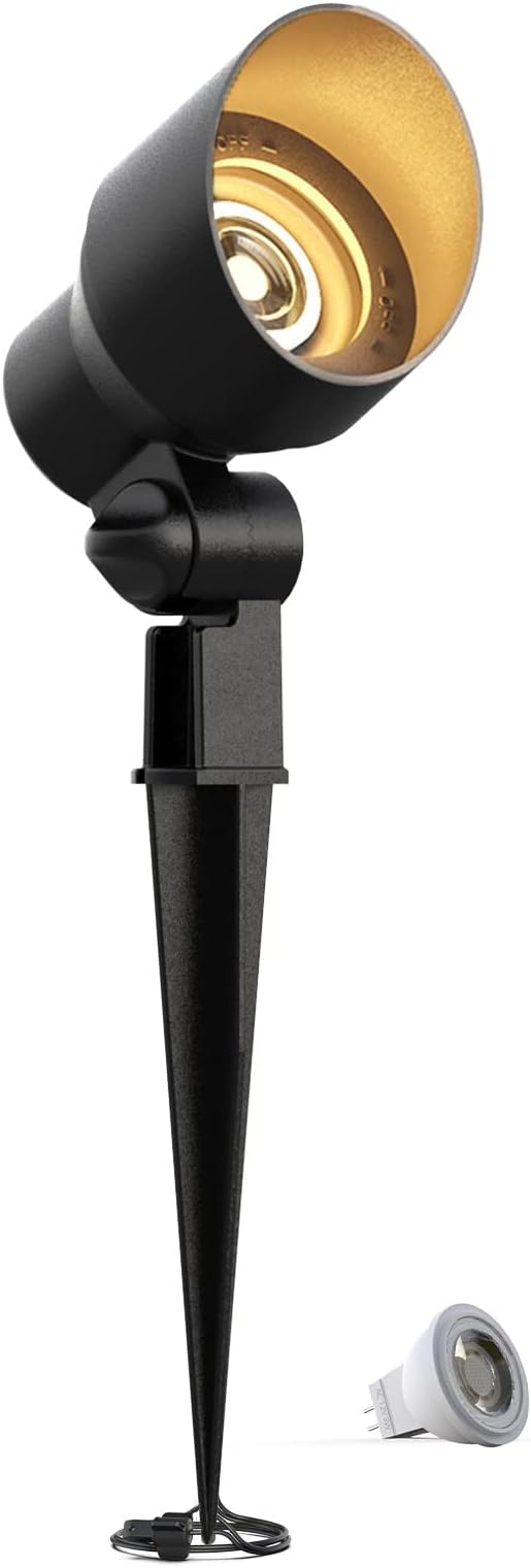 GOODSMANN Low Voltage Landscape Flood Light 3W LED 200 Lumen Outdoor Spotlight 3000K Warm White Replaceable LED Outside Hardwired Lighting with Metal Stake Cable Connector Replaceable GOODSMANN