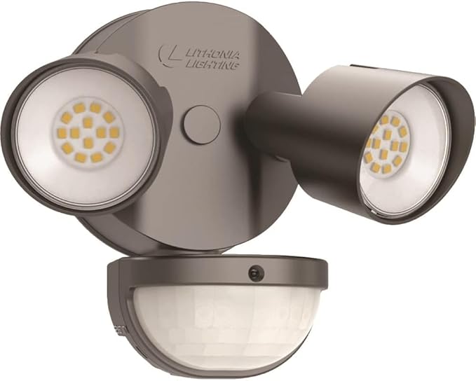 Lithonia Lighting HomeGuard 2-Light LED Outdoor Flood Lights, Motion Sensor Outdoor Lights with Dusk to Dawn, 4000K Cool White, Round Heads, Dark Bronze (HGX LED 2RH 40K 120 MO DDB M2) AcuityBrands