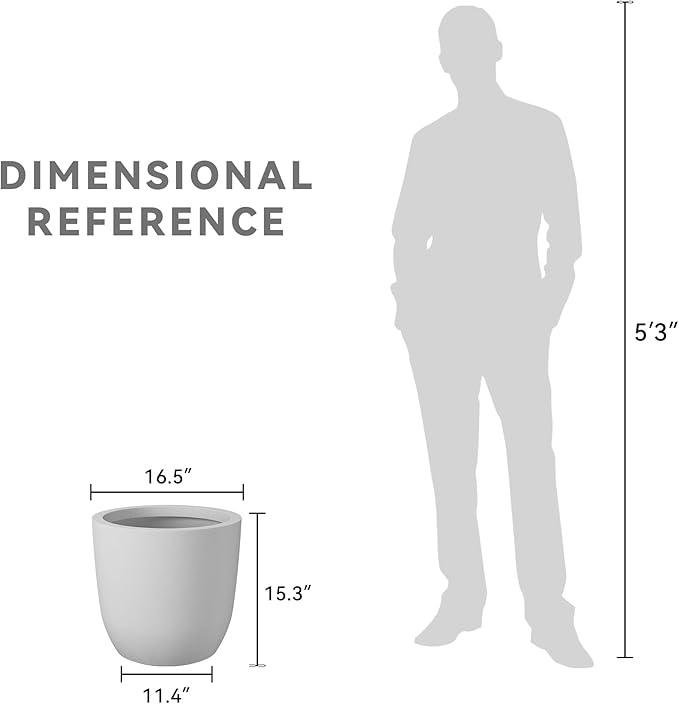 Kante 16.5" Dia Round Concrete Planter, Large Outdoor Modern Indoor Decorative Plant Pots with Drainage Hole and Rubber Plug for Home and Garden, Pure White Kante