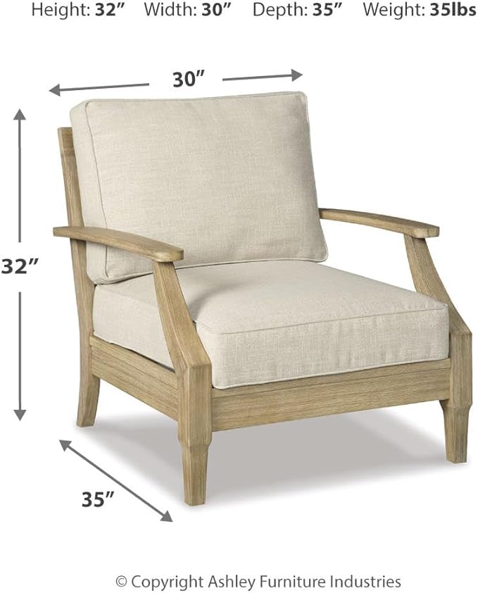 Signature Design by Ashley Clare View Outdoor Lounge Chair, All-weather Foam Cushion, Protective Finish, Eucalyptus Wood , 30" W x 35" D x 32" H, Beige SignatureDesignbyAshley