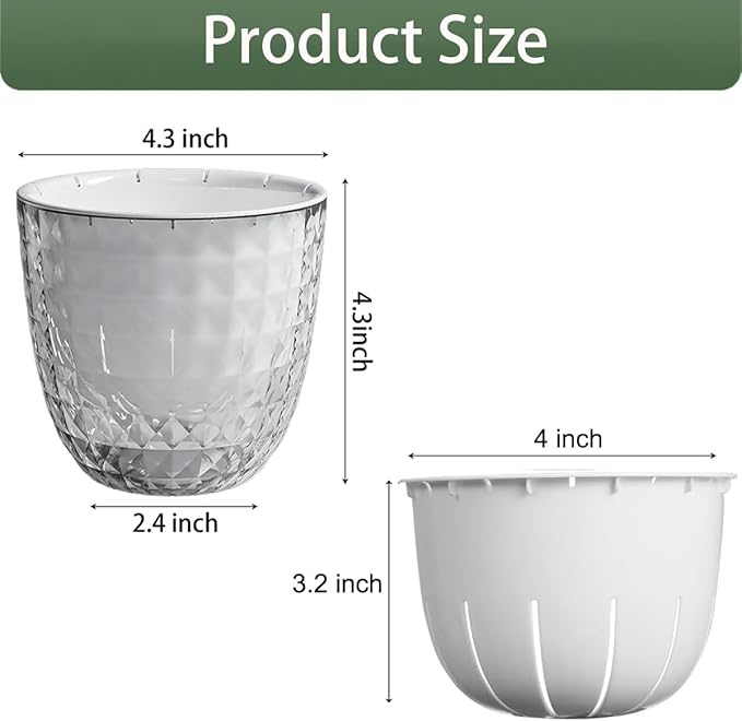 2 Pack 4 inch Self Watering Plants Pots Planters for Indoor Plants, African Violets Pots with Drainage Holes and Tray, Modern Plastic Flower Nursery Pots for Succulents,Herbs,Cactus XKYQSY