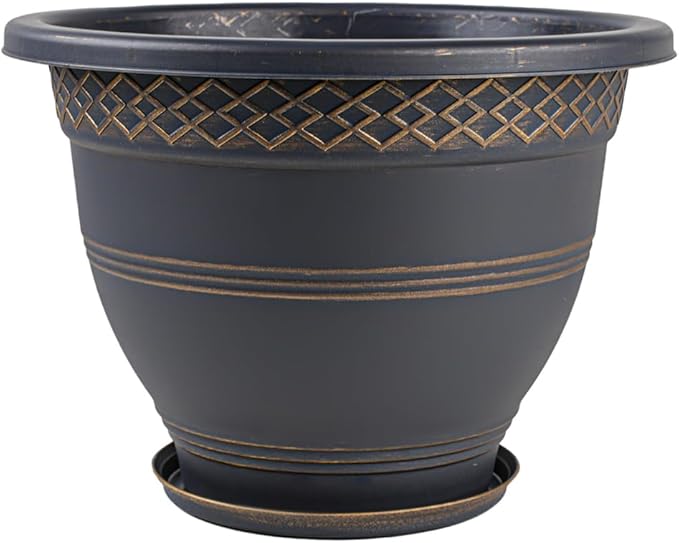 6 Pack 8 Inch Plant Pots, Plastic Flower Pot for Indoor & Outdoor with Drainage Holes & Saucer, Plaid Pattern Planters Garden Pots for Herbs Usocik
