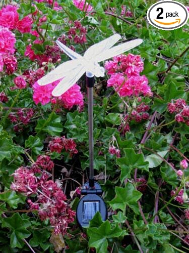 Solar Powered Garden Stake LED Light, Set of 2 (Dragonfly) RELIGHTABLE