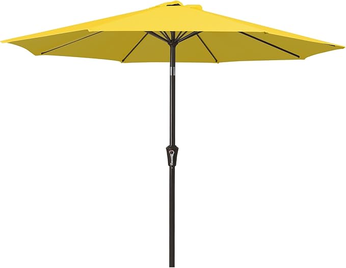 MEWAY 9ft Patio Umbrella Outdoor Table Umbrellas with Push Button Tilt and Crank, Market Umbrella 8 Sturdy Ribs for Deck, Garden, Pool and Backyard, Yellow MEWAY