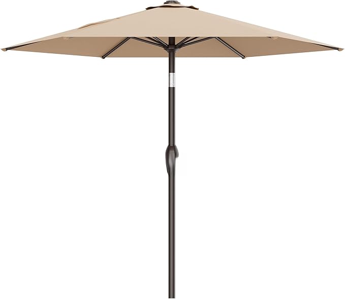 AreShark 7.5FT Patio Umbrella Table Market Umbrella with 6 Sturdy Ribs, Button Tilt/Crank, Heavy-Duty Outdoor Umbrellas for Pool, Deck, Garden and Backyard, Beige Rootora