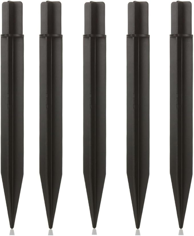 8.25" Reinforced ABS Plastic Solar Ground Spikes - Durable Solar Light Replacement Stakes for Garden, Pathway, Deck, Camping, Christmas Lights (Fits 0.83" Inside Diameter) (Black-5PACK) Rootora