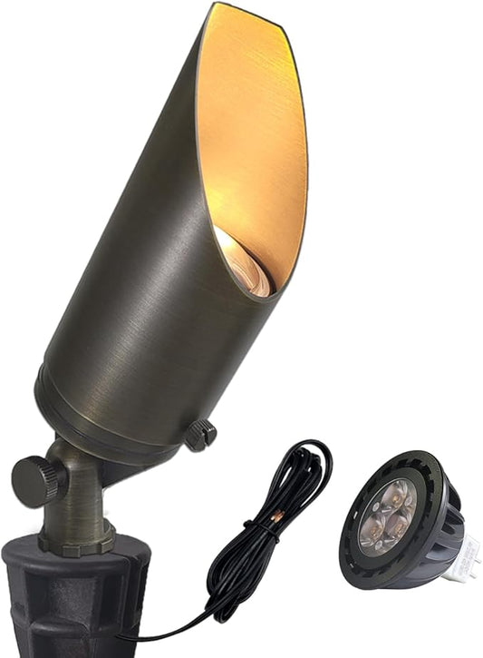 COLOER Die-cast Brass Landscape Spot Lights Outdoor with 5W Aluminum Housing LED MR16 Bulb 2700K 450LM, 12V AC/DC Low Voltage LED Landscape Lighting, Outdoor Directional Up Light(103B, 1-Pack) COLOER