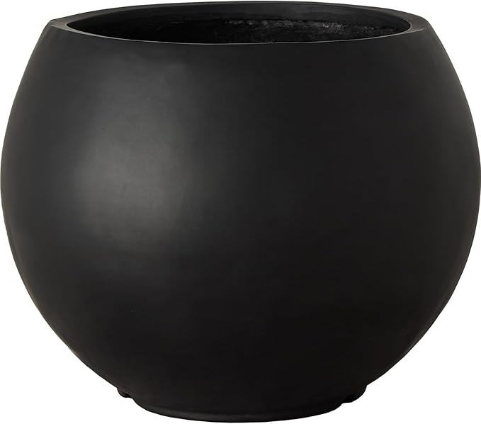 17 H x 21" Dia (15" Pot Opening) Round Fiberstone Planter with Drainage Hole, Black, Indoor/Outdoor Large Plant Pot for Home Patio Garden, Planter for Christmas Tree, Ideal for Large Plants Panlaolao