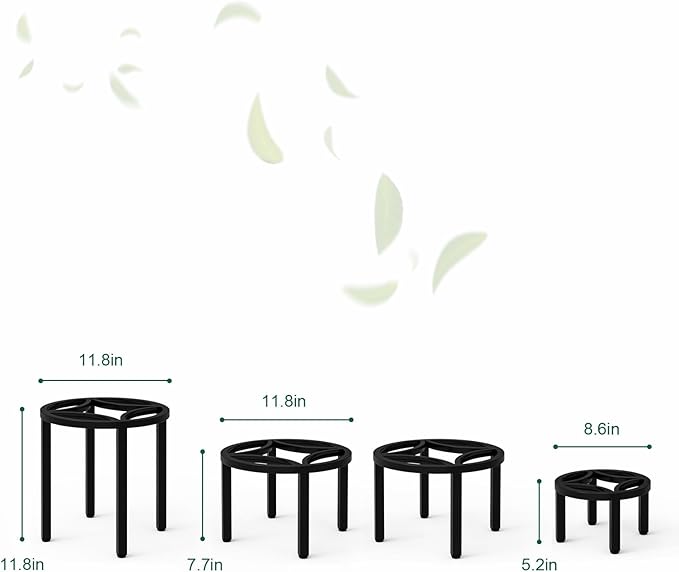Zhongma Set of 4 Fully Assembled Metal Plant Stand for Heavy Potted Plant for Home Indoor and Outdoor, 220 LBS Capacity & Heavy Duty Construction, Sturdy Plant Riser without Installation Required Zhongma