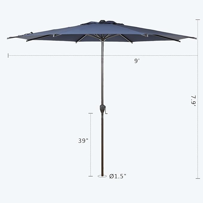 Abba Patio 9FT Lyon Outdoor Patio Umbrella Outdoor Table Umbrella with Push Button Tilt and Crank Market Umbrella 8 Sturdy Ribs UV Protection Waterproof for Garden Deck Backyard Pool, Navy Blue AbbaPatio
