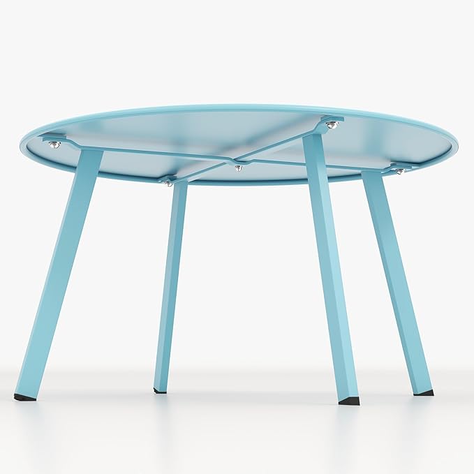 Grand patio Round Coffee Table, Weather Resistant Patio Side Table, Outdoor Round End Table with Square Feet, Great for Backyard, Patio, Deck, Blue GrandPatio