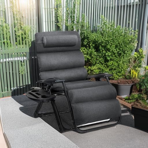 Best Choice Products Oversized Zero Gravity Chair, Folding Outdoor Patio Recliner, XL Anti Gravity Lounger w/Removable Cushion, Cup Holder, Side Tray, 350lb Capacity - Fossil Gray BestChoiceProducts