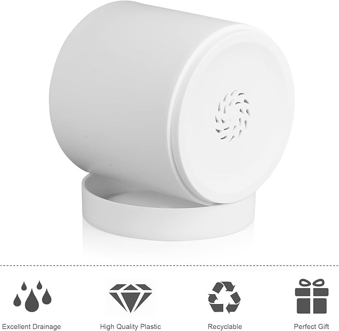 6/5/4 inch Flower Pots, Pack of 3 Cylinder Plant Pots for Small Indoor Outdoor Plants, Plastic Planters with Drainage Holes and Saucers for Garden Succulent Nursery House Plants, White Meowell