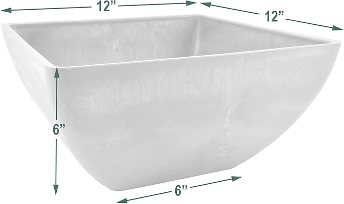 PSW Pot Collection 12x6 inch Plastic/Stone/Wood Composite Square Planter – No Drainage Hole (Drillable), Modern Indoor/Outer Pot for Flowers, Foliage, Succulents, Fairy Gardens, Chocolate PSW