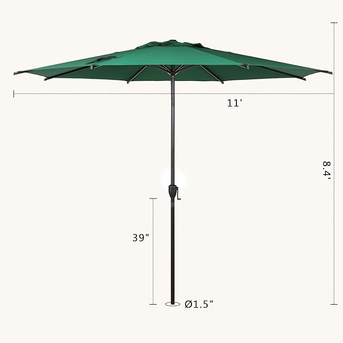 Abba Patio 11FT Lyon Outdoor Patio Umbrella Outdoor Table Umbrella with Push Button Tilt and Crank Market Umbrella 8 Sturdy Ribs UV Protection Waterproof for Garden Deck Backyard Pool Dark Green AbbaPatio
