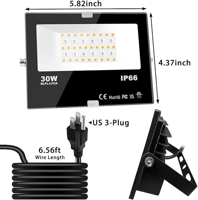 Led Flood Light 30W, 300W Equivalent 3000 LM Outdoor Color Changing Led Stage Landscape Lights, Bluetooth RGBW Smart Floodlights 2700K & 16 Million Colors&Timing& Music Sync, IP66，US 3-Plug (2 Pack) MELPO