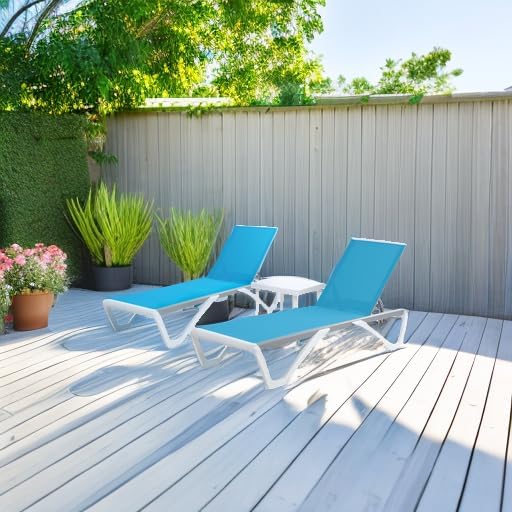 Kozyard Outdoor Chaise Lounge Chair, Full Flat Adjustable Patio Lounger with Aluminum Frame & Resin Legs, Textilene Fabric for Poolside, Backyard & Beach (Aqua/WhiteFrame, 2Chairs + Table) Kozyard