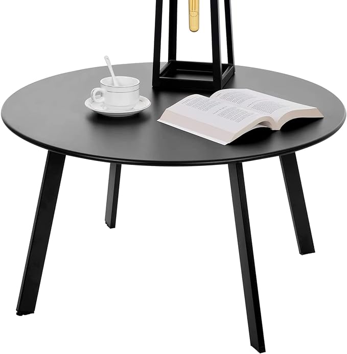 Outdoor Side Table, Outdoor/Indoor Metal Steel Patio Coffee Table, Round Weather Resistant Anti-Rust (Black) Meluvici