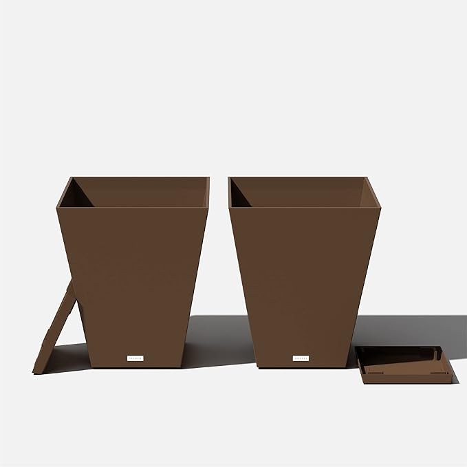 Veradek Nobleton Indoor/Outdoor Wide Square Planter (Espresso, 22 inch - 2 Pack with 2 Saucer Trays) VeradekOutdoor