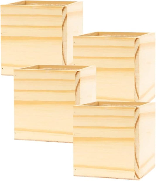 Wood Planter Box, 5 Inch Square, Rose Wood, Plastic Liner, Garden Centerpiece Display, Wedding Flowers Holder, Home and Venue Decor (5x5 Set of 4, Rose Wood) Rootora