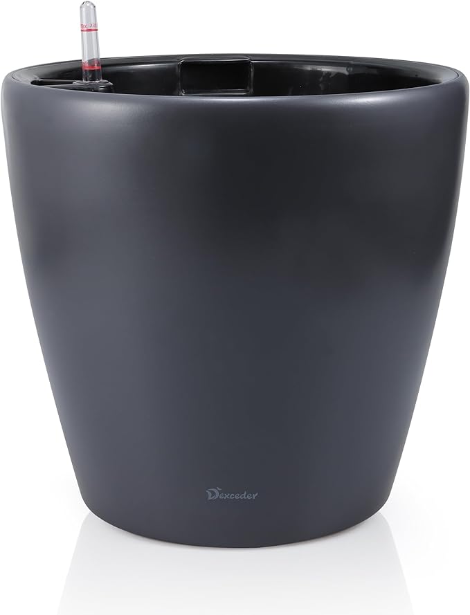 Dexceder 13x12 Self Watering Planter with Wheels Indoor Outdoor, Inner Pot Design, Thickened Large Floor Standing Flower Plant Pot with Water Level Indicator (Slate Gray Matte) Dexceder