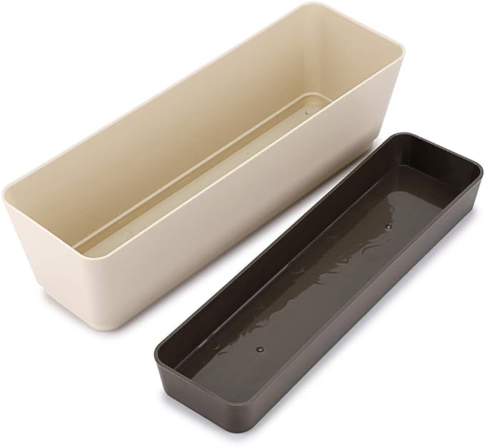 Skelang 2 Pcs Rectangular Plant Pot, 12" Watering Plant Container with Drainage Hole, Window Planter Box with Saucer for Succulents, Flowers, Herbss Skelang