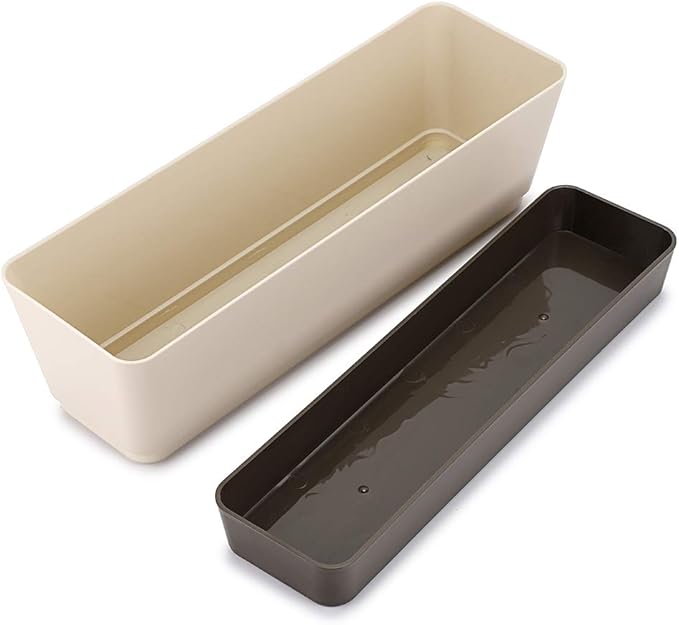 Skelang 3 Pcs Rectangular Plant Pot, 12" Watering Container with Drainage Hole, Window Planter Box with Saucer for Succulents, Flowers, Indoor Plants, African Violets Skelang