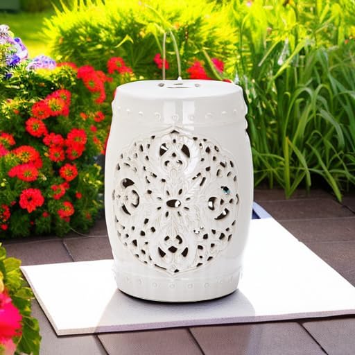 Safavieh Flora Glazed Ceramic Decorative Garden Stool, Cream SAFAVIEH