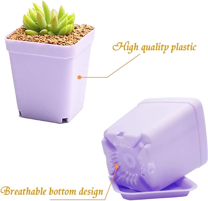 Anyumocz 24 Pack Plastic Square Nursery Pots 3 Inch Plastic Plant Pots,Flower Pot with Tray Saucer for Indoor Outdoor Garden Office Decor Anyumocz
