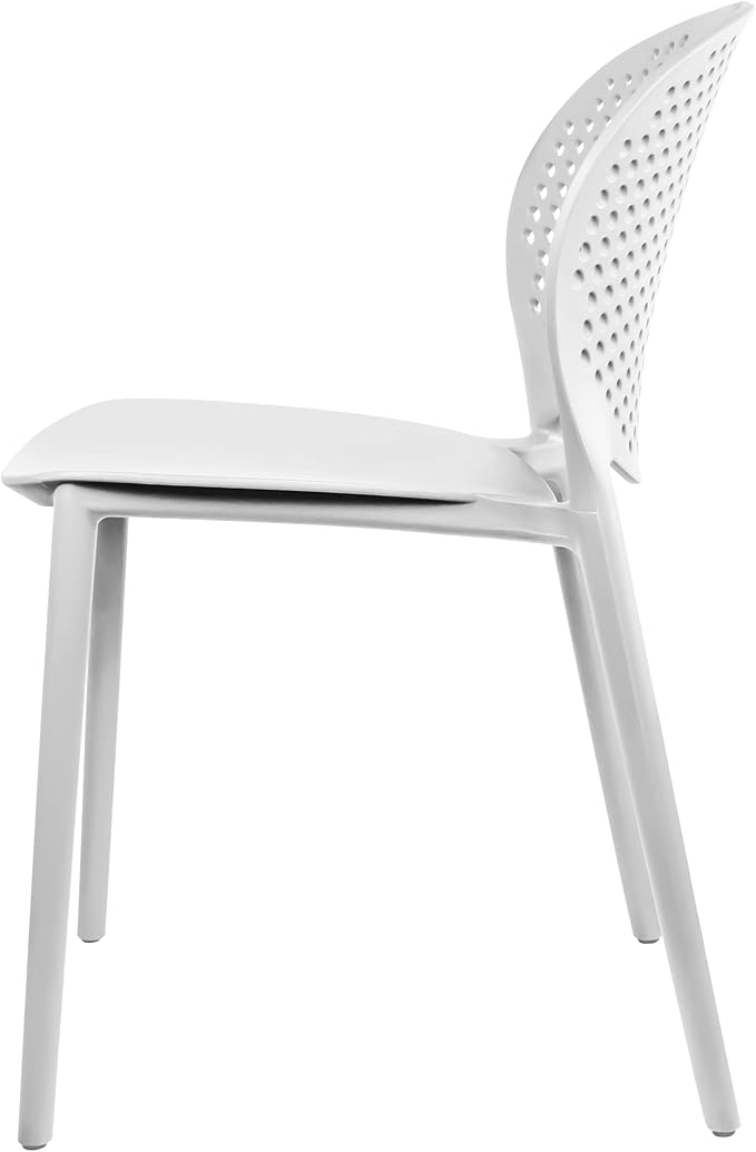 2xhome Set of 4 Patio Dining Chairs | Modern Stackable Outdoor Pool Side Chair | Weather Resistant Plastic for Yard, Porch, Balcony, Kitchen, White 2xhome