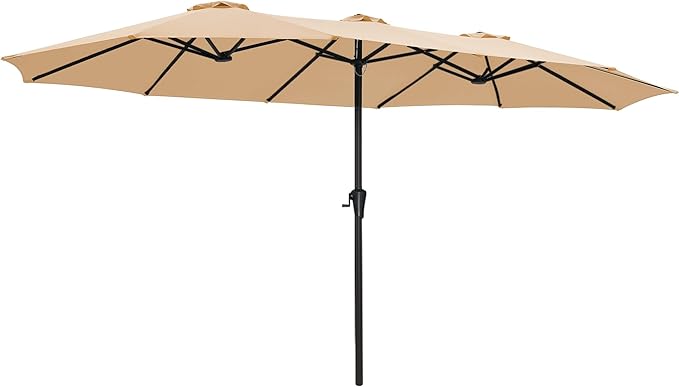 SUPERJARE 15FT Outdoor Umbrella for Patio, Double sided Pool Umbrellas with Fade Resistant Canopy, Large Table Umbrella for Deck, Market, Backyard - Beige SUPERJARE