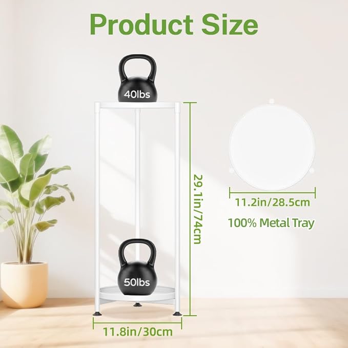 iDavosic.ly 2 Tier Corner Plant Stand Indoor, Tall Vertical Metal Flower Heavy Duty Pot Holder Shelf Outdoor for Patio Porch Living Room, White - Round iDavosicly