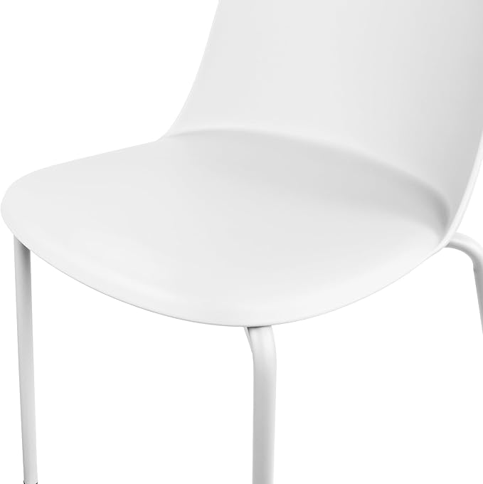 2xhome Modern Stackable Armless Dining Chair | Plastic Shell Seat with Metal Legs | Indoor or Outdoor Use | Home Kitchen Patio (1, White, No Padding) 2xhome