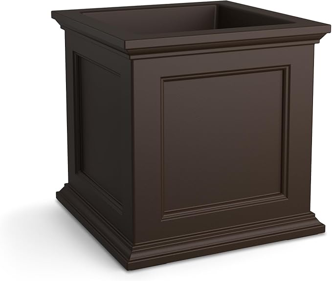 Mayne Fairfield 20-Inch Square Planter – Self-Watering, Weather-Resistant Planter for Flowers – Durable Outdoor Design for Patio, Porch, or Entryway, Espresso Mayne